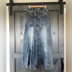 High Rise Denim Maxi Skirt